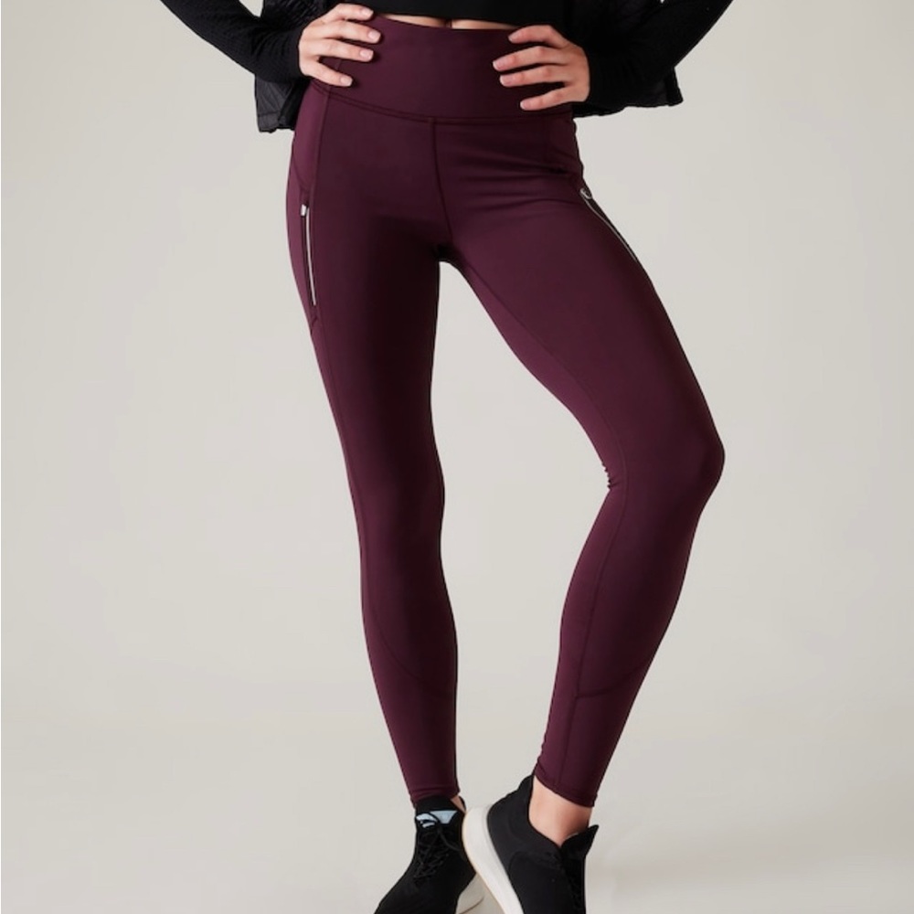 Burgundy (spiced cabernet) high-compression fabric with brushed interior tights